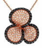 .87CT WHITE & BLACK DIAMOND 14KT ROSE GOLD 3 LEAF CLOVER FLOWER FLOATING PENDANT