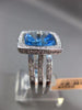 ESTATE WIDE 6.56CT DIAMOND & BLUE TOPAZ 14K WHITE GOLD SQUARE MULTI ROW FUN RING