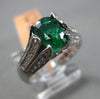 ESTATE 1.50CT DIAMOND & AAA EMERALD 14KT WHITE GOLD 3D FLOWER ENGAGEMENT RING