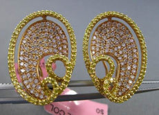 ESTATE LARGE 2.21CT PINK & FANCY YELLLOW DIAMOND 18KT GOLD 3D OVAL EARRINGS