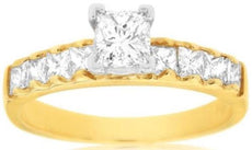 ESTATE 1.15CT PRINCESS DIAMOND 14KT YELLOW GOLD CLASSIC 11 STONE ENGAGEMENT RING