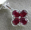 ESTATE .74CT DIAMOND & AAA RUBY 18KT WHITE GOLD 3D 4 LEAF CLOVER FLOWER PENDANT