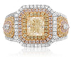 LARGE 2.3CT WHITE PINK & FANCY YELLOW DIAMOND 18K TRI COLOR GOLD ENGAGEMENT RING