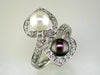 ESTATE WIDE .30CT DIAMOND AAA TAHITIAN & SOUTH SEA PEARL 14K WHITE GOLD 3D RING