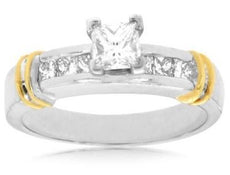 ESTATE .87CT PRINCESS CUT DIAMOND 14KT WHITE & YELLOW GOLD 3D ENGAGEMENT RING