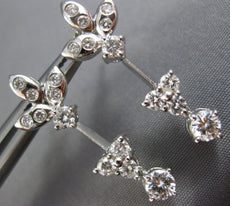 ANTIQUE 1.15CT DIAMOND 18KT WHITE GOLD 3D FLOWER LEAF HANGING EARRINGS #9453