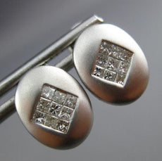ESTATE .40CT PRINCESS DIAMOND 14KT WHITE GOLD OVAL MATTE & SHINY EARRINGS #7768