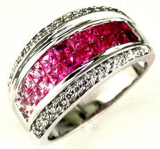 1.95CT DIAMOND & AAA PINK SAPPHIRE & RUBY 14KT WHITE GOLD ROUND & PRINCESS RING