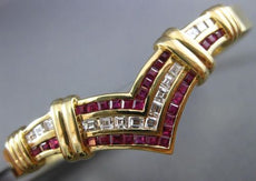 ANTIQUE 2.20CT DIAMOND & AAA RUBY 14KT YELLOW GOLD V SHAPE BANGLE BRACELET #713