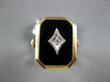 ANTIQUE WIDE .02CT OLD MINE DIAMOND & AAA ONYX 14K TWO TONE GOLD 3D HEXAGON RING