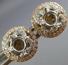 ESTATE .42CT DIAMOND 14K TRI COLOR GOLD HALO FOUR PRONG SEMI MOUNT STUD EARRINGS