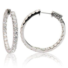 ESTATE 3.0CT DIAMOND 18KT WHITE GOLD 3D CLASSIC ROUND INSIDE OUT HOOP EARRINGS