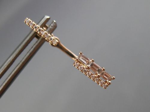 ESTATE .31CT ROUND & BAGUETTE DIAMOND 14KT ROSE GOLD ELONGATED HANGING EARRINGS