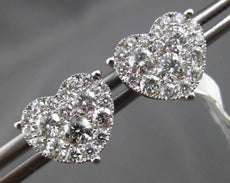 ESTATE LARGE 1.07CT DIAMOND 18K WHITE GOLD 3D CLASSIC HEART POST EARRINGS F/G VS