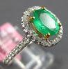 ESTATE 1.08CT DIAMOND & AAA EMERALD 18KT TWO TONE GOLD 3D HALO ENGAGEMENT RING