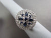 ANTIQUE  WIDE 1.15CT DIAMOND & AAA BLUE SAPPHIRE 14KT WHITE GOLD 3D FLOWER RING