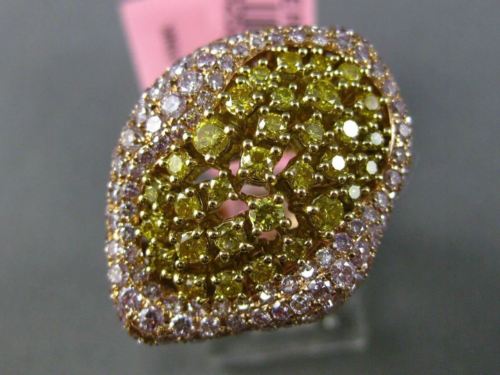 ESTATE LARGE 4.91CT PINK & INTENSE DIAMOND 18K YELLOW & ROSE GOLD PAVE LEAF RING