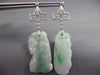 ANTIQUE LARGE .26CT DIAMOND & AAA JADE 18KT WHITE GOLD 3D HAND ETCHED EARRINGS