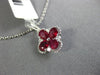 ESTATE .74CT DIAMOND & AAA RUBY 18KT WHITE GOLD 3D 4 LEAF CLOVER FLOWER PENDANT