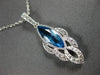 ESTATE 1.36CT DIAMOND & AAA BLUE TOPAZ 14KT WHITE GOLD 3D TEAR DROP LEAF PENDANT