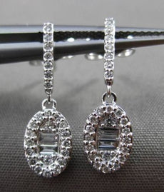 ESTATE .30CT BAGUTTE & ROUND DIAMOND 14KT WHITE GOLD OVAL HANGING EARRINGS