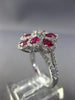 ESTATE LARGE 1.83CT ROUND DIAMOND & AAA RUBY 18KT WHITE GOLD 3D FLOWER LOVE RING