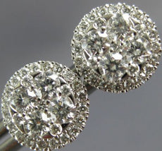 ESTATE LARGE .92CT DIAMOND 18KT WHITE GOLD 9mm CLUSTER ROUND HALO STUD EARRINGS