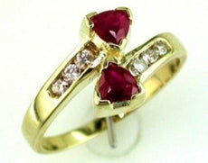 .80CT DIAMOND & AAA RUBY 14KT YELLOW GOLD TRILLION & ROUND CRISS CROSS LOVE RING