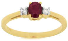 .53CT DIAMOND & AAA RUBY 14KT YELLOW GOLD OVAL & ROUND 3 STONE FRIENDSHIP RING