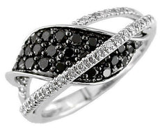.85CT WHITE & BLACK DIAMOND 14KT WHITE GOLD 3D PAVE LOVE KNOT LEAF RING