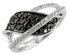 .85CT WHITE & BLACK DIAMOND 14KT WHITE GOLD 3D PAVE LOVE KNOT LEAF RING