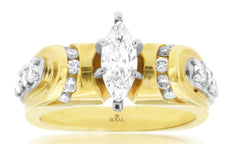 1.09CT DIAMOND 14KT YELLOW GOLD 3D MARQUISE & ROUND CLASSIC ENGAGEMENT RING