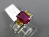 ESTATE 1.56CT RUBY & YELLOW SAPPHIRE 14KT WHITE GOLD 3D 3 STONE ENGAGEMENT RING