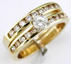 1.15CT DIAMOND 14K YELLOW GOLD CLASSIC CHANNEL ROUND ENGAGEMENT WEDDING RING SET