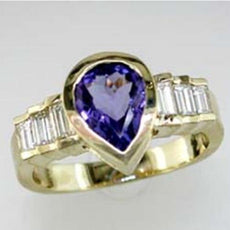 1.95CT DIAMOND & AAA TANZANITE 14KT YELLOW GOLD 3D PEAR SHAPE ENGAGEMENT RING