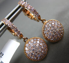 ESTATE LARGE 1.57CT DIAMOND 14KT ROSE GOLD ROUND CLUSTER HUGGIE HANGING EARRINGS