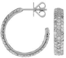ESTATE WIDE 1.90CT DIAMOND 14KT WHITE GOLD 3D CLASSIC SEMI HOOP STUD EARRINGS