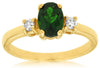1.07CT DIAMOND & AAA RUSSALITE 14K YELLOW GOLD OVAL & ROUND 3 STONE CLASSIC RING