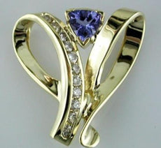 .89CT DIAMOND & AAA TANZANITE 14KT YELLOW GOLD 3D TRILLION & HEART SHAPE PENDANT