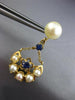 ESTATE LARGE .75CT AAA SAPPHIRE & PEARL 14KT YELLOW GOLD FLOWER HANGING EARRINGS