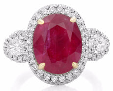 GIA CERTIFIED 10.5CT DIAMOND & AAA RUBY 18K YELLOW GOLD PLATINUM ENGAGEMENT RING