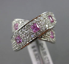 ESTATE LARGE 4CT ROUND DIAMOND & AAA PINK SAPPHIRE 14K WHITE GOLD 3D LOVE X RING