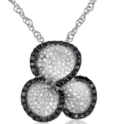 .87CT WHITE & BLACK DIAMOND 14K WHITE GOLD 3 LEAF CLOVER FLOWER FLOATING PENDANT