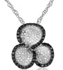 .87CT WHITE & BLACK DIAMOND 14K WHITE GOLD 3 LEAF CLOVER FLOWER FLOATING PENDANT