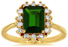 1.85CT DIAMOND & AAA GREEN GARNET 14KT YELLOW GOLD EMERALD CUT & ROUND FUN RING