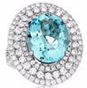 ESTATE LARGE 11.75CT DIAMOND & AAA AQUAMARINE 14KT WHITE GOLD OVAL COCKTAIL RING