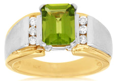 1.74CT DIAMOND & AAA PERIDOT 14KT 2 TONE GOLD 3D MATTE & SHINY FRIENDSHIP RING