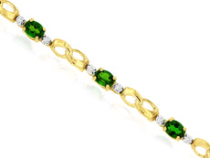 1.97CT DIAMOND & AAA RUSSALITE 14KT YELLOW GOLD 3D OVAL & ROUND 3 STONE BRACELET