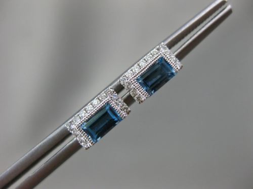 ESTATE 1.65CT DIAMOND & AAA BLUE TOPAZ 14KT WHITE GOLD MILGRAIN HANGING EARRINGS