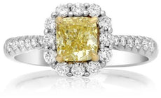 1.51CT WHITE & FANCY YELLOW DIAMOND 18KT 2 TONE GOLD SQAURE HALO ENGAGEMENT RING